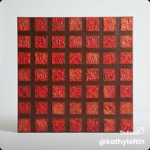Textured Red Grid Wall Art